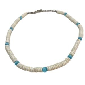 PUKA Shell and Light Blue Glass Bead Necklace